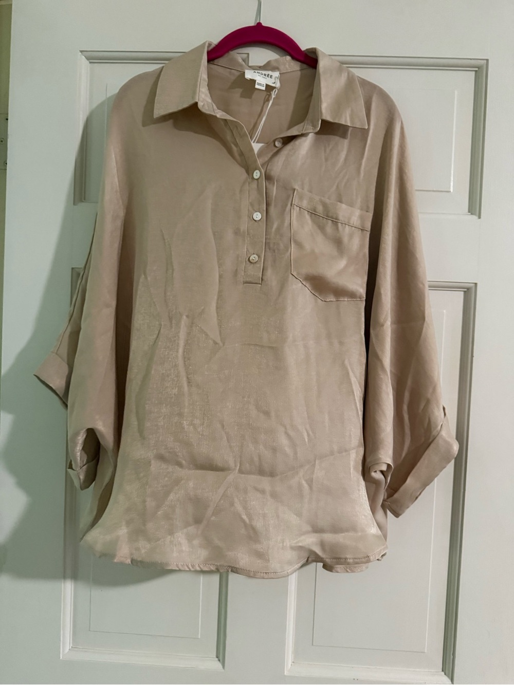 NWT Andrèe by Unit In Your Thoughts Oversized Dolman Sleeve Top in Champagne XL